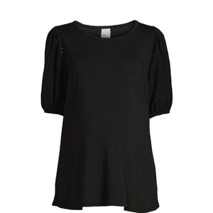 TIME AND TRU BLACK EYELET SHORT SLEEVE MATERNITY TOP